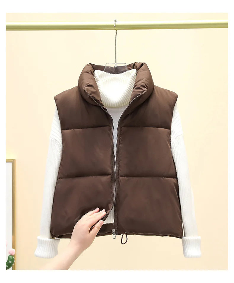 Women’s Autumn/Winter Short Down Vest – Quilted Stand-Collar Jacket