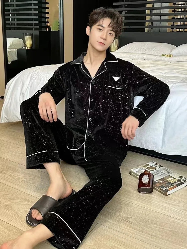 Sky Star River Velvet Pajama Set – Women’s Winter Loungewear (Black)