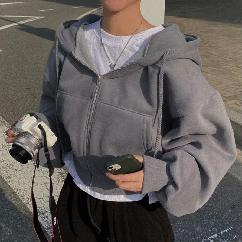 Women’s Autumn/Winter Cropped Zip-Up Hoodie – Y2K Streetwear