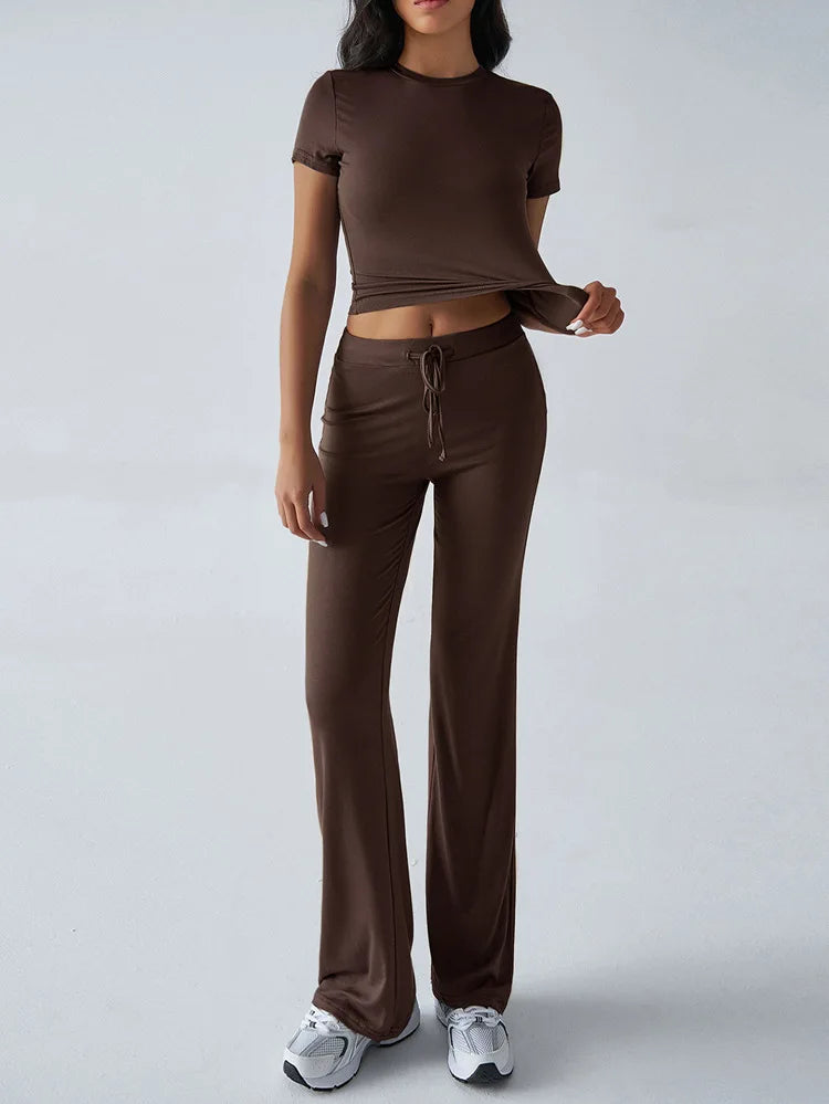 Women's Casual Lounge Set – Short Sleeve Top + Pants