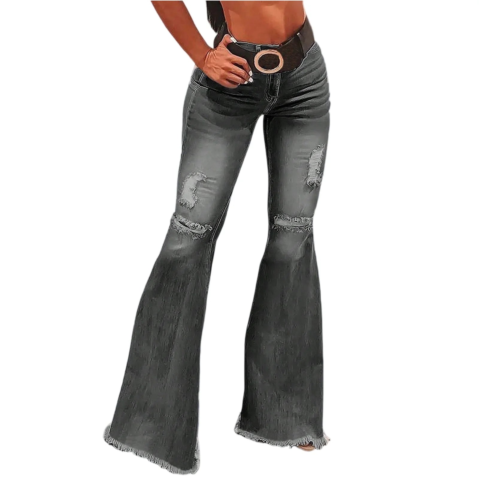 Women’s High-Waist Stretch Denim Jeans – Retro Solid Color