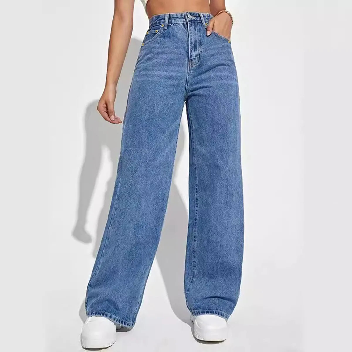 Women’s 2025 High-Waist Loose Wide-Leg Jeans – European & American Style