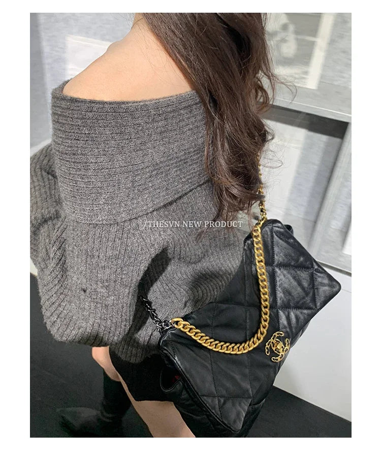 Women’s Elegant Off-the-Shoulder Slim-Fit Sweater – Autumn Casual Top