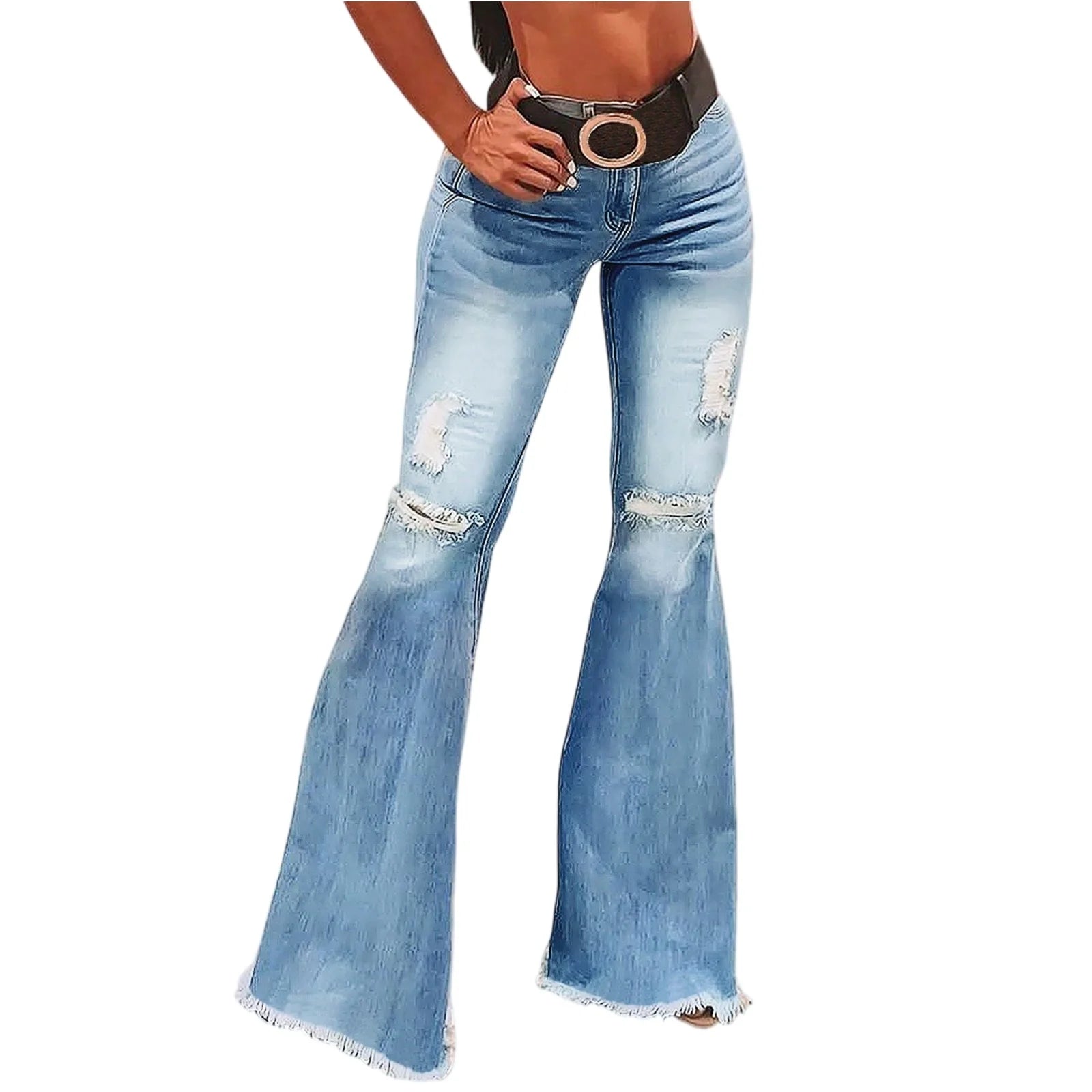 Women’s High-Waist Stretch Denim Jeans – Retro Solid Color