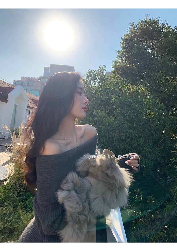 Women’s Elegant Off-the-Shoulder Slim-Fit Sweater – Autumn Casual Top