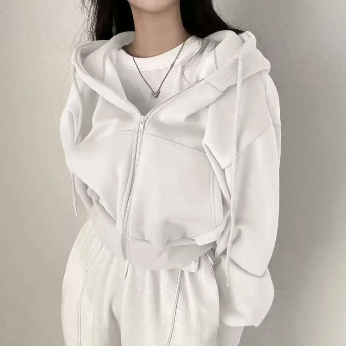 Women’s Autumn/Winter Cropped Zip-Up Hoodie – Y2K Streetwear