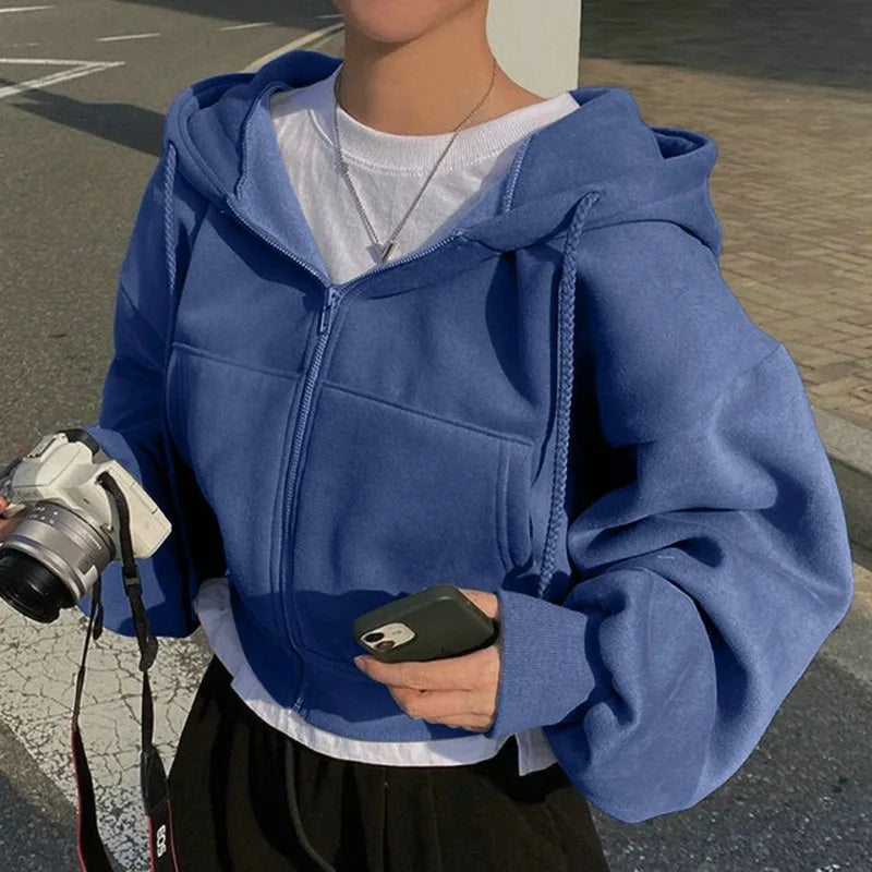 Women’s Autumn/Winter Cropped Zip-Up Hoodie – Y2K Streetwear