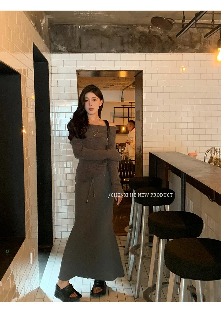 Women’s Elegant Off-the-Shoulder Slim-Fit Sweater – Autumn Casual Top