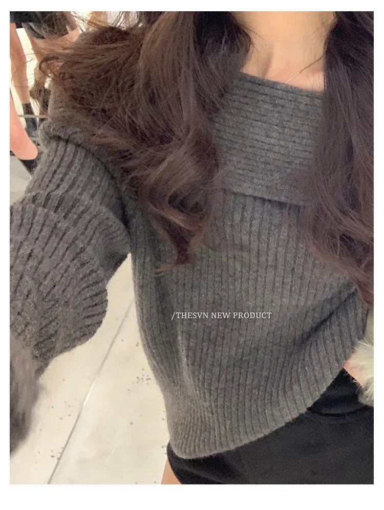 Women’s Elegant Off-the-Shoulder Slim-Fit Sweater – Autumn Casual Top