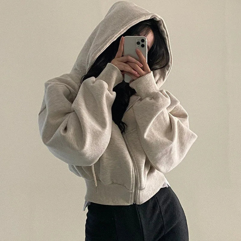 Women’s Autumn/Winter Cropped Zip-Up Hoodie – Y2K Streetwear