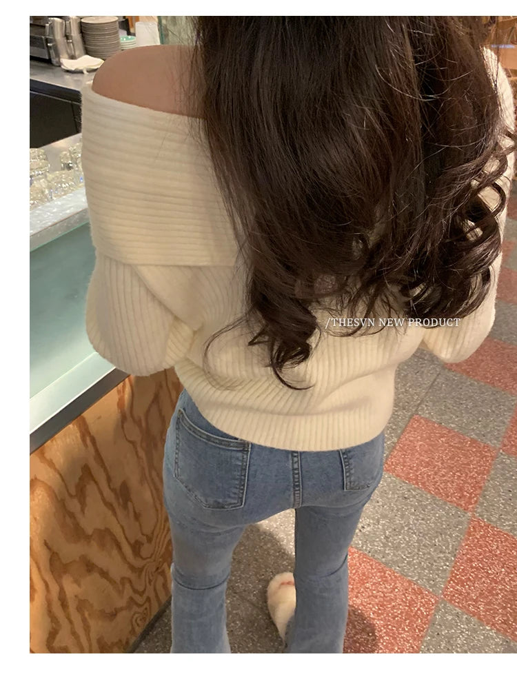 Women’s Elegant Off-the-Shoulder Slim-Fit Sweater – Autumn Casual Top