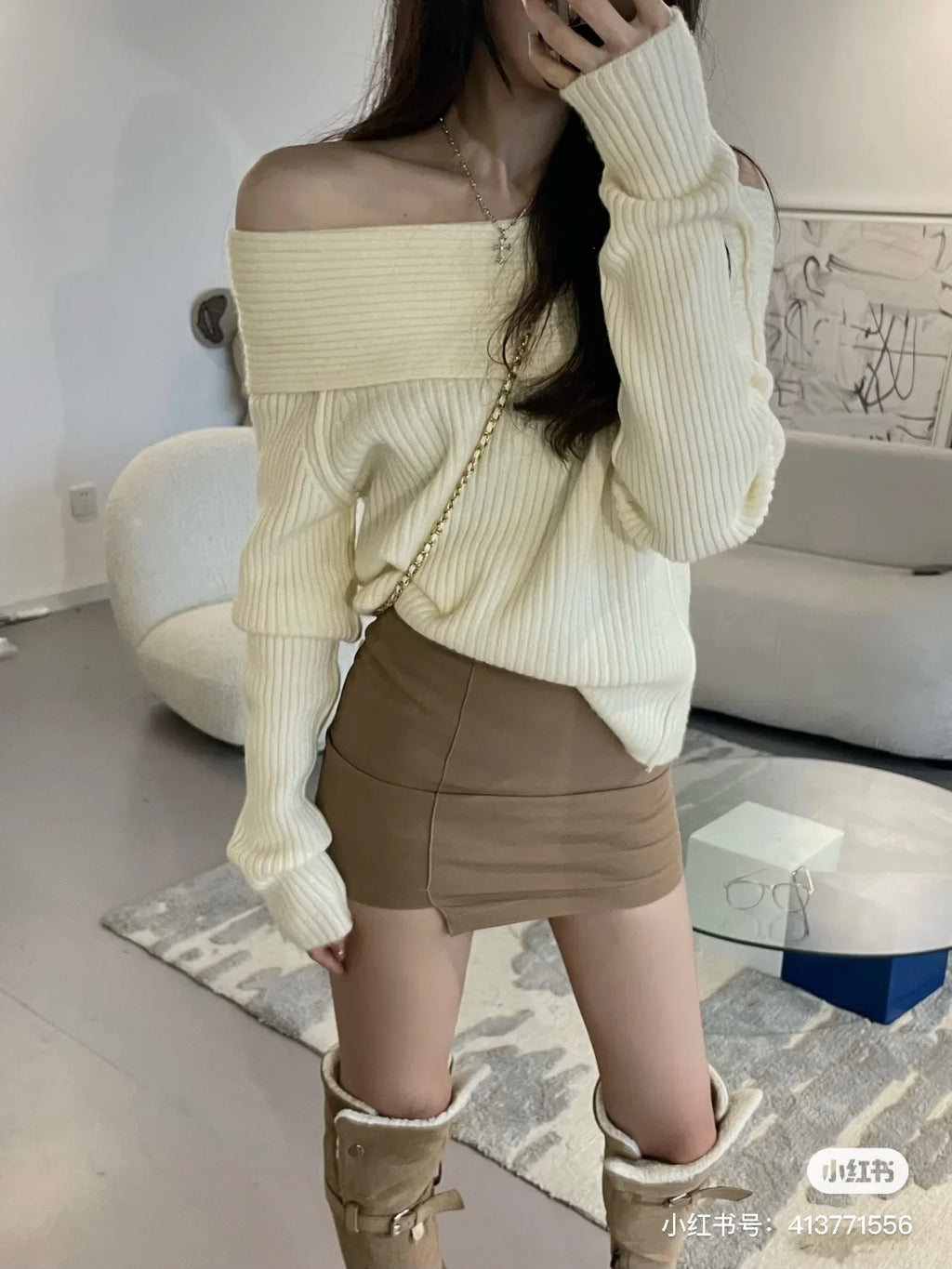 Women’s Elegant Off-the-Shoulder Slim-Fit Sweater – Autumn Casual Top