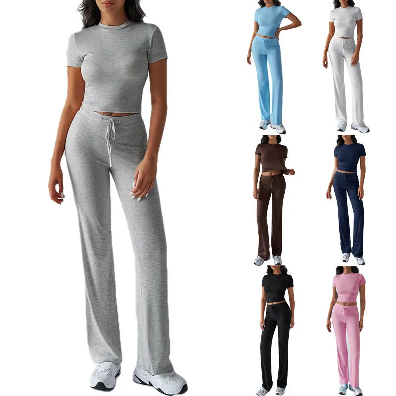 Women's Casual Lounge Set – Short Sleeve Top + Pants