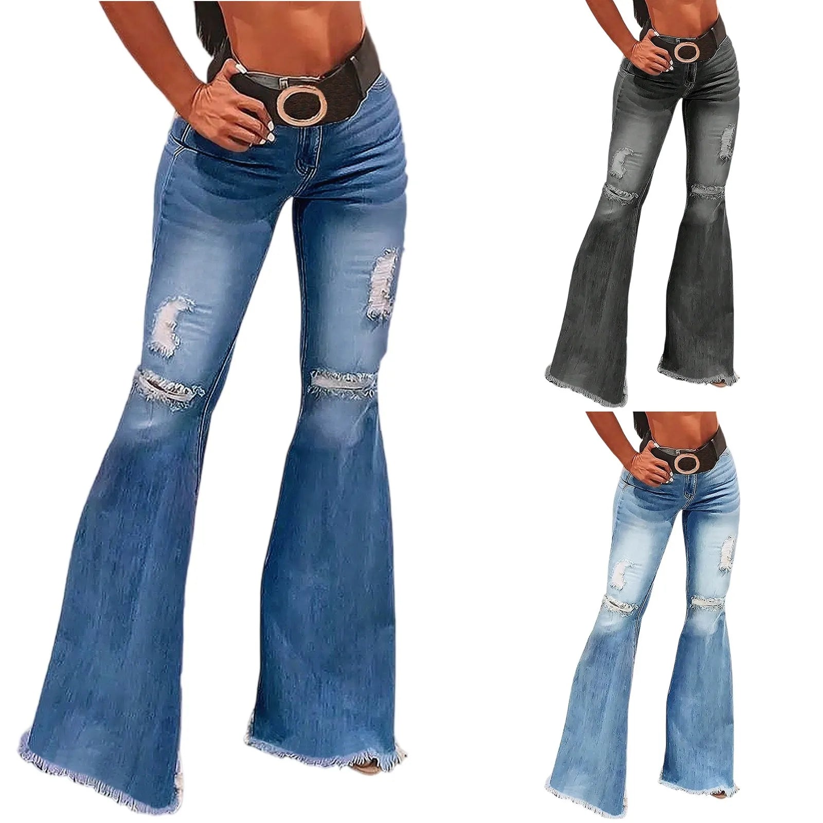 Women’s High-Waist Stretch Denim Jeans – Retro Solid Color