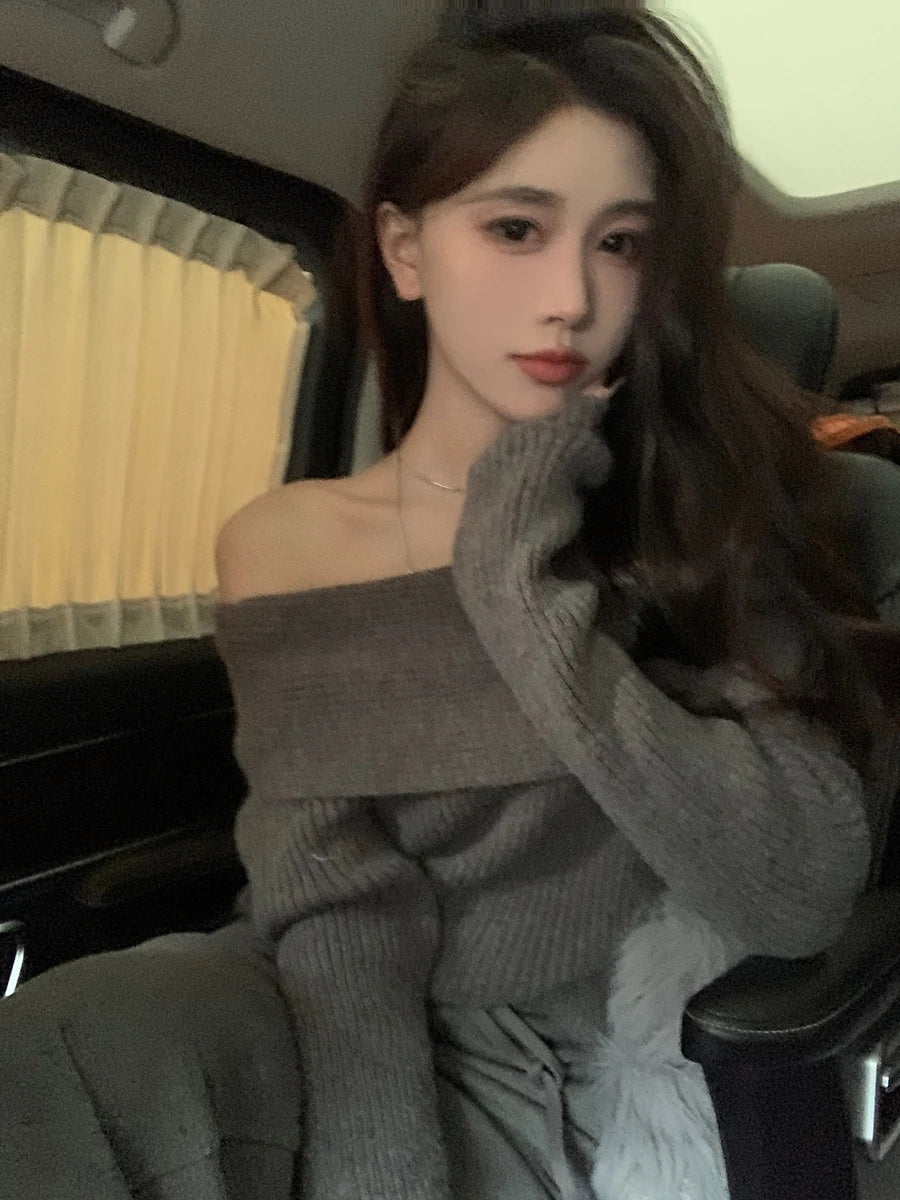 Women’s Elegant Off-the-Shoulder Slim-Fit Sweater – Autumn Casual Top