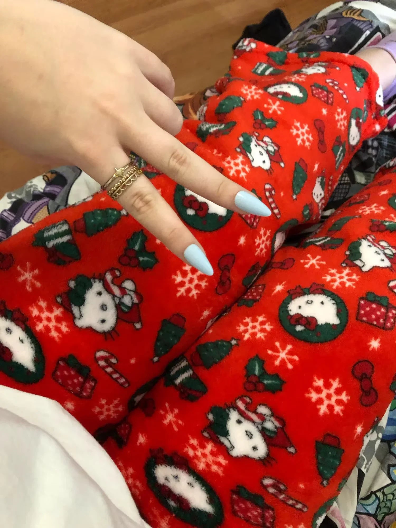 Y2K Christmas Hello Kitty Flannel Pajama Pants – Cute Anime Loungewear