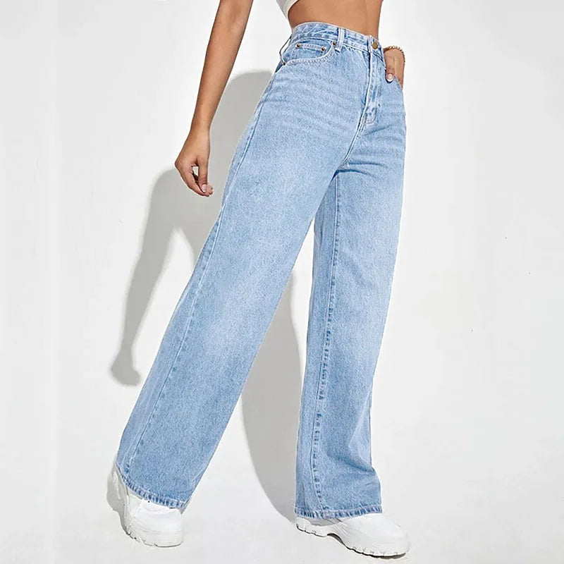 Women’s 2025 High-Waist Loose Wide-Leg Jeans – European & American Style