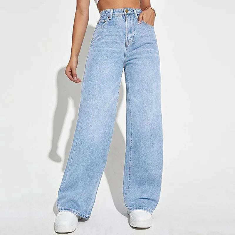 Women’s 2025 High-Waist Loose Wide-Leg Jeans – European & American Style
