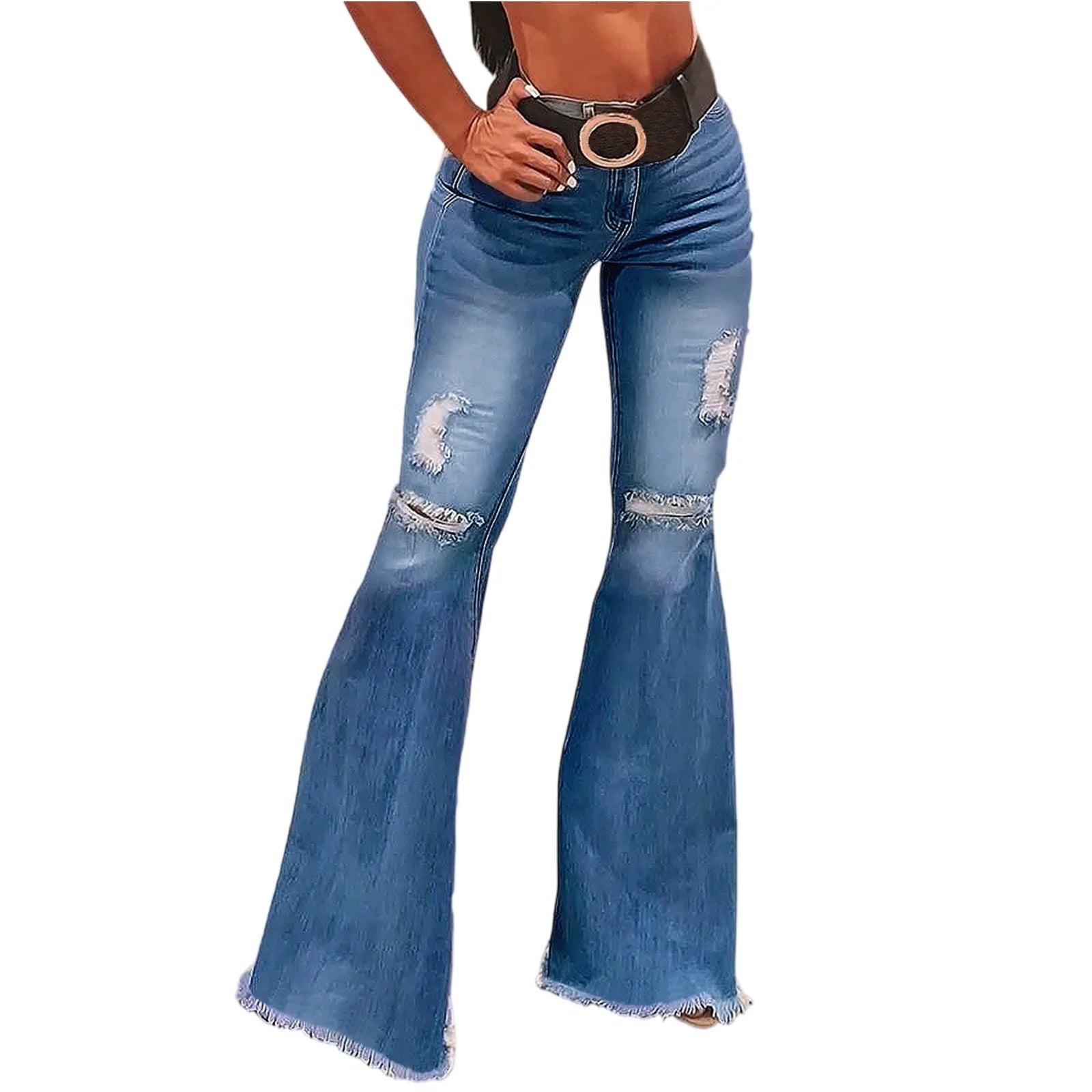 Women’s High-Waist Stretch Denim Jeans – Retro Solid Color