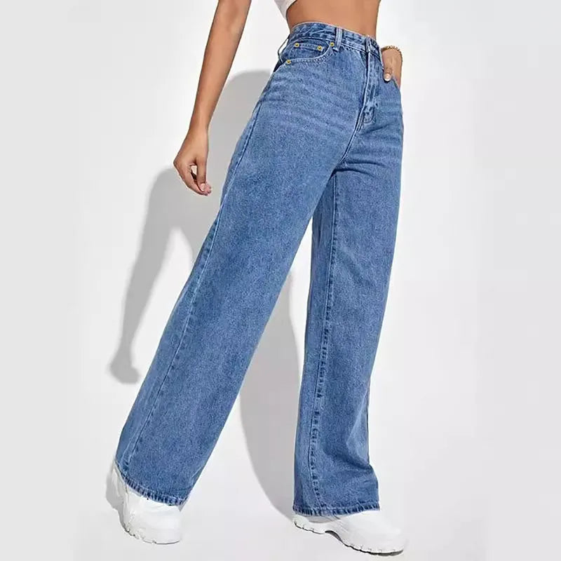 Women’s 2025 High-Waist Loose Wide-Leg Jeans – European & American Style