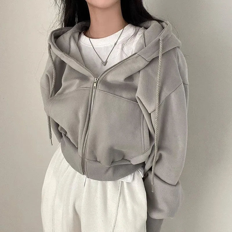 Women’s Autumn/Winter Cropped Zip-Up Hoodie – Y2K Streetwear