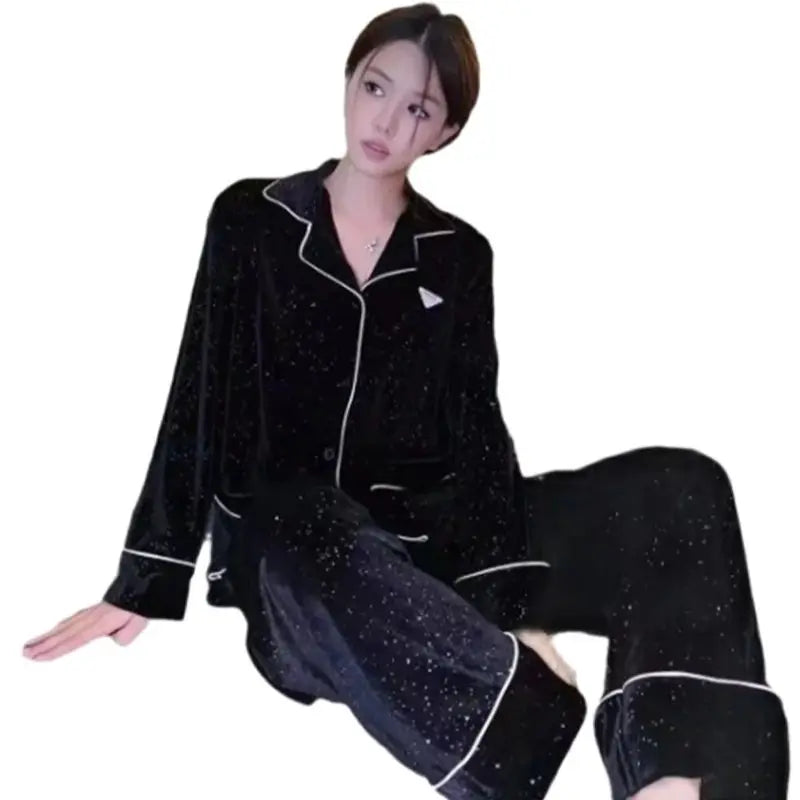 Sky Star River Velvet Pajama Set – Women’s Winter Loungewear (Black)